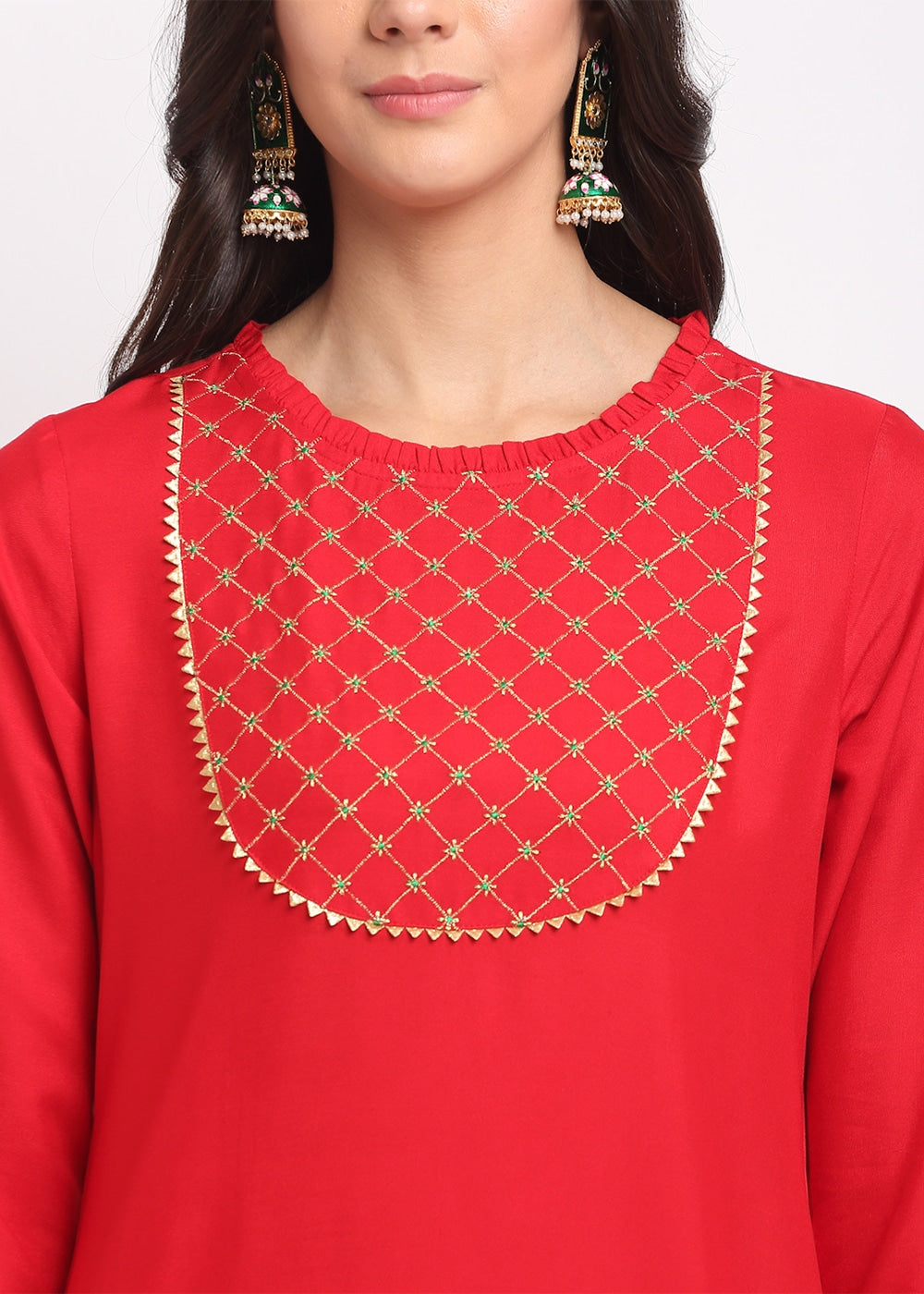 Blanc9 Grid Embroidered Yoke Kurti-B9FV07R