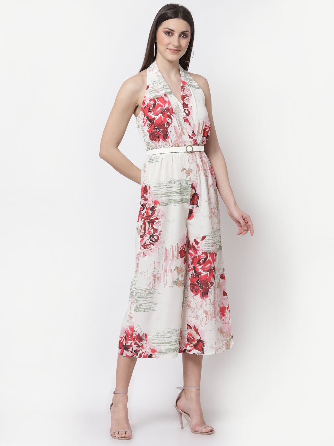 Blanc9 Halter Neck Floral Printed Jumpsuit With Belt-B9DR93