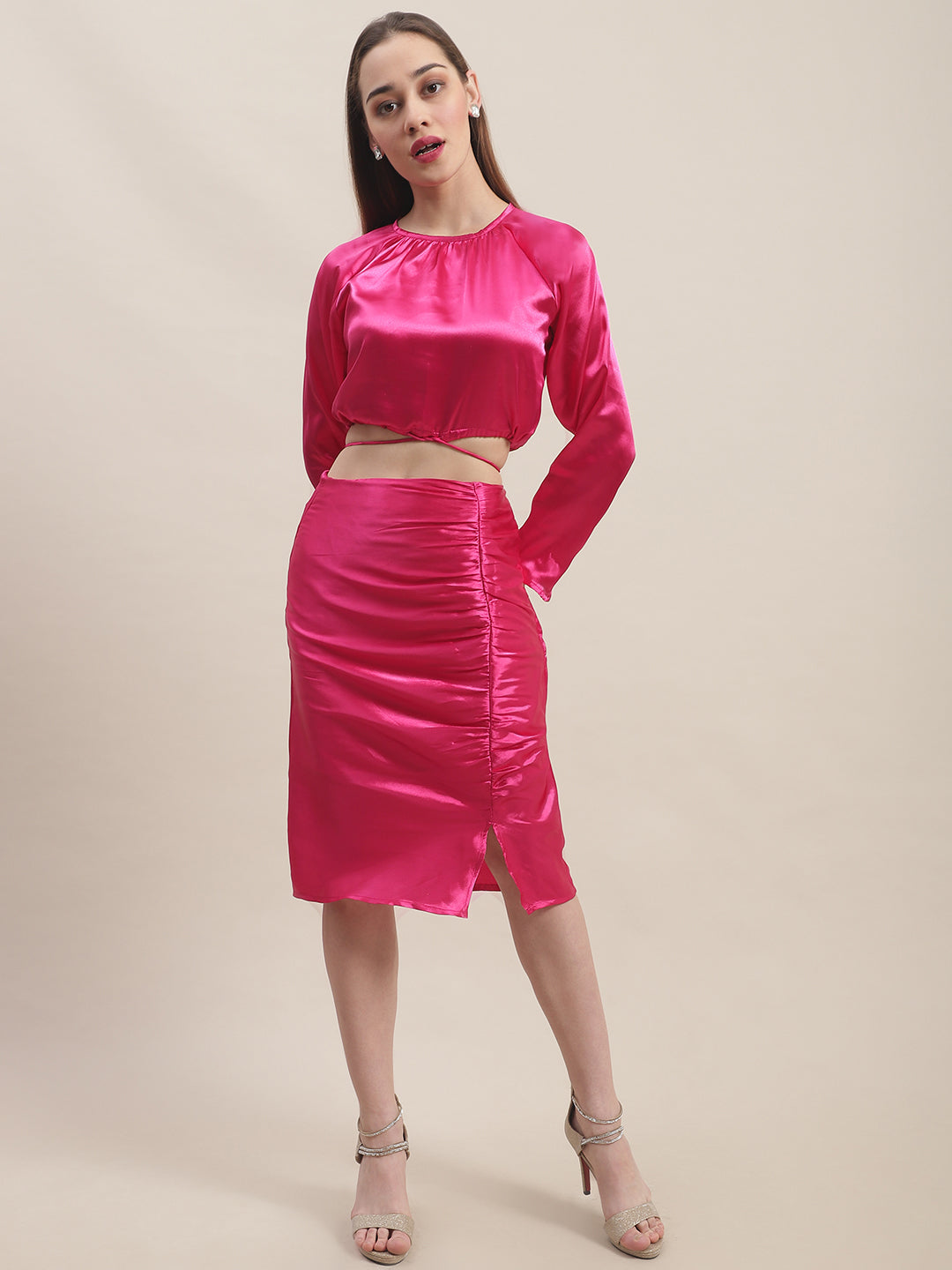 Blanc9 Hot Pink Top With Midi Skirt Co-Ord Set