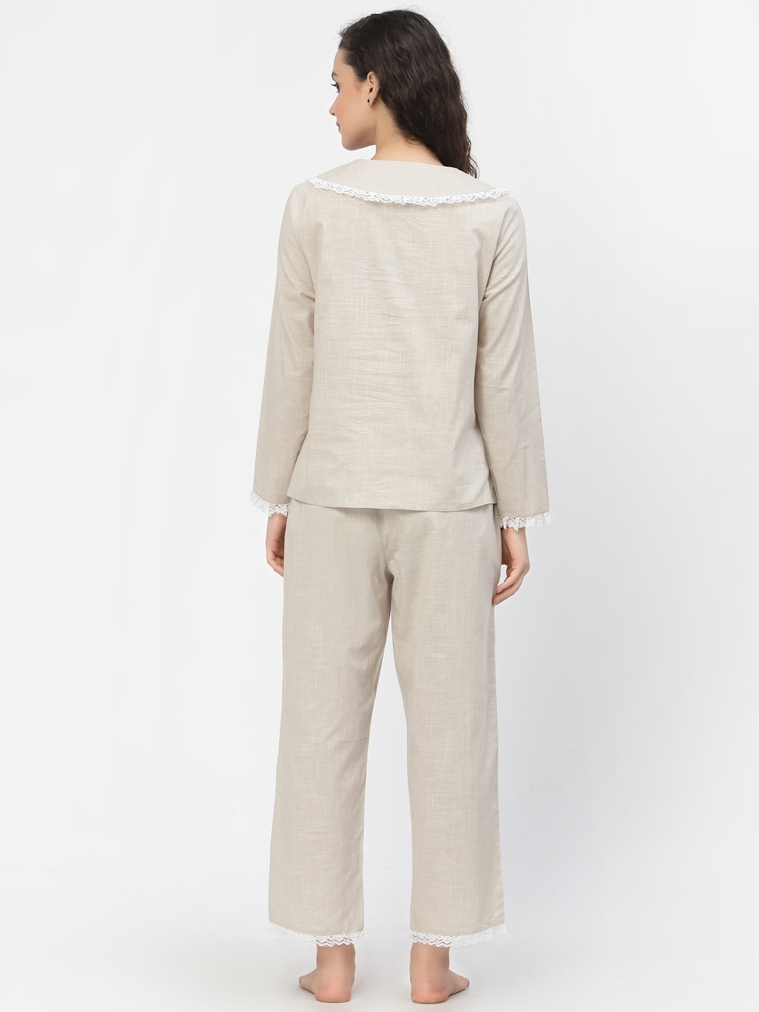Blanc9 Lacy Cotton Beige Pretty Pyjama Night Suit-B9NW41BG