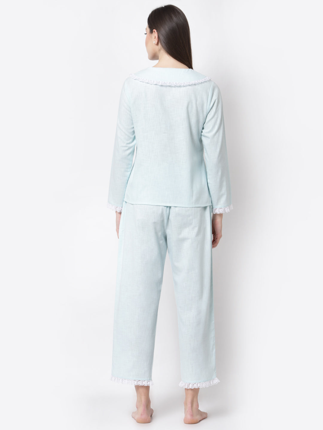 Blanc9 Lacy Cotton Blue Pretty Pyjama Night Suit-B9NW41