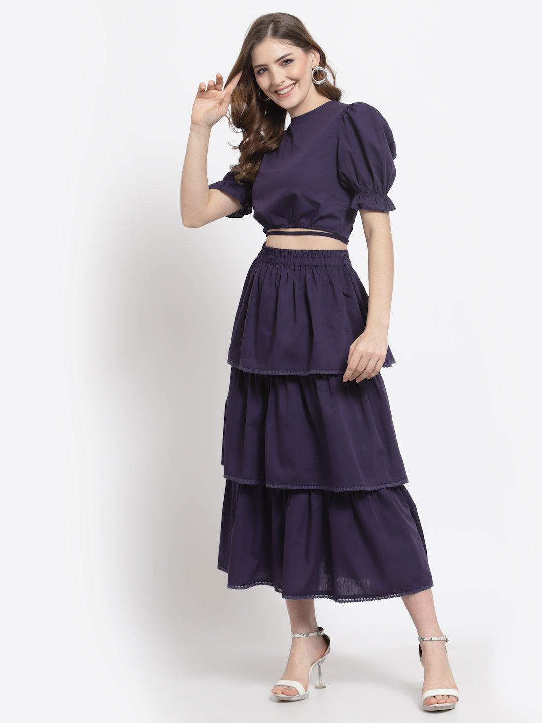 Blanc9 Layered Skirt With Crop Top Co-Ord Set-B9ST71