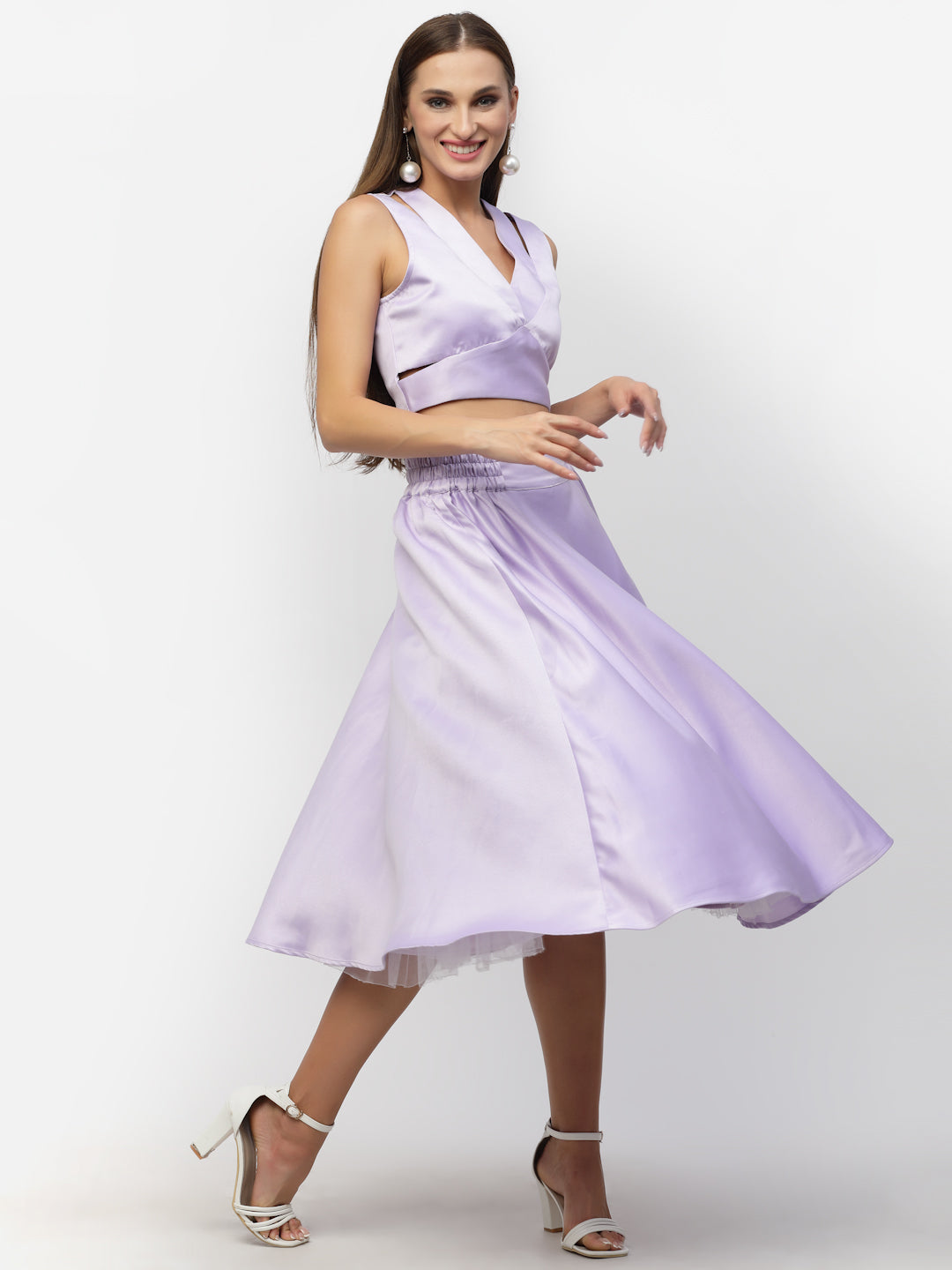 Blanc9 Lilac Organza Blouse With Satin Flared Skirt-B9ST80