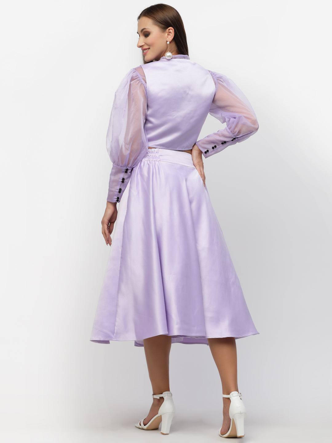 Blanc9 Lilac Organza Blouse With Satin Flared Skirt-B9ST80