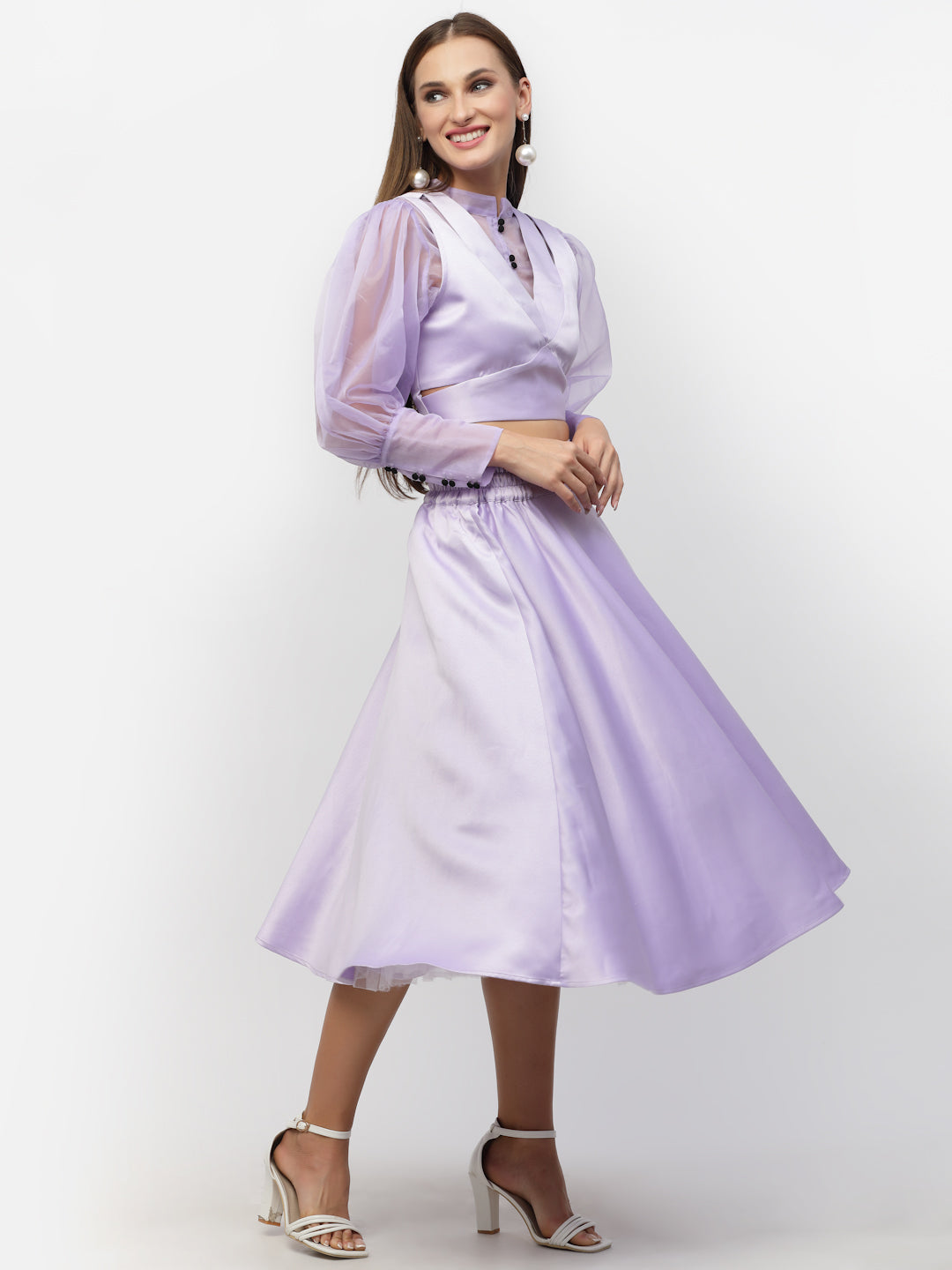 Blanc9 Lilac Organza Blouse With Satin Flared Skirt-B9ST80