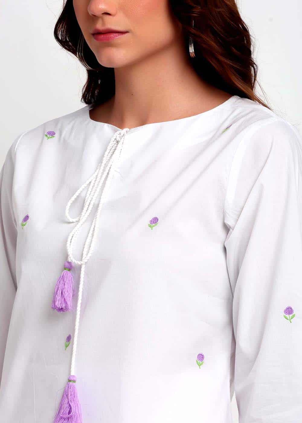 Blanc9 Lilac Rose Embroidered Kurti-B9EW44