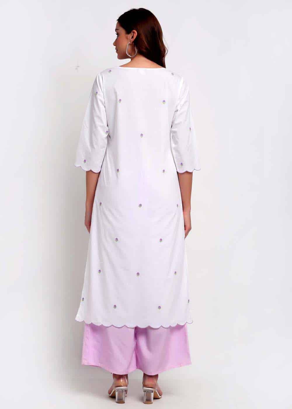 Blanc9 Lilac Rose Embroidered Kurti-B9EW44