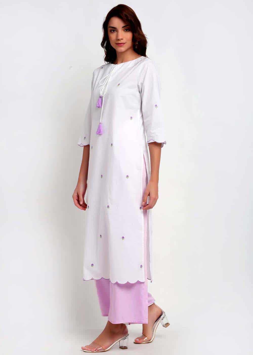 Blanc9 Lilac Rose Embroidered Kurti-B9EW44