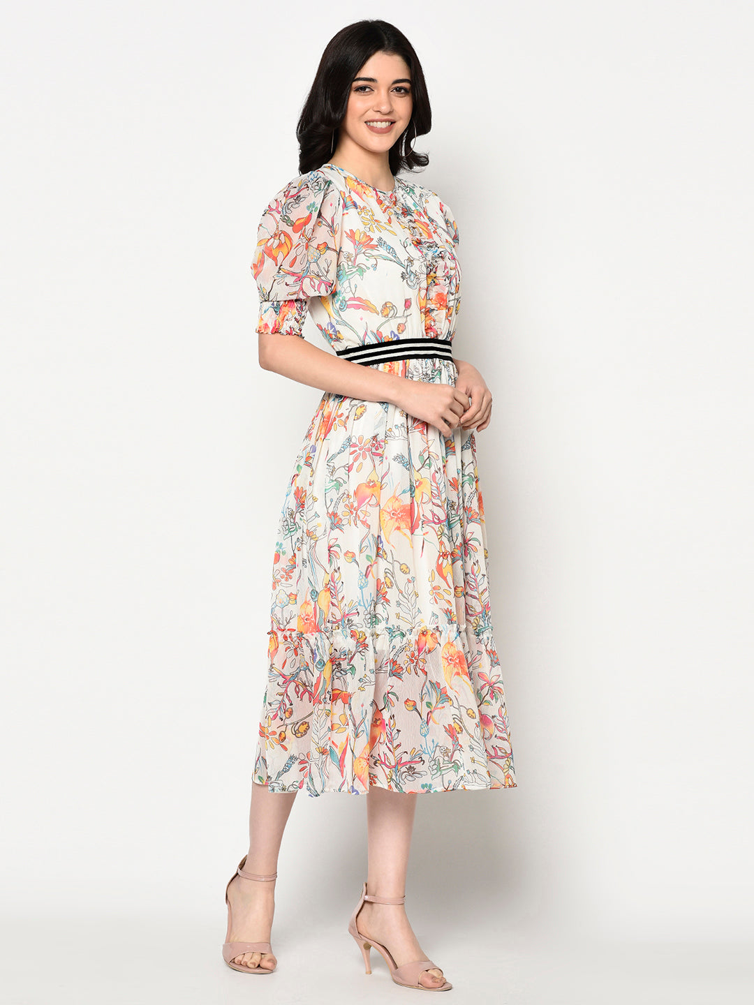 Blanc9 Multi-Coloured Midi Dress with Waistband