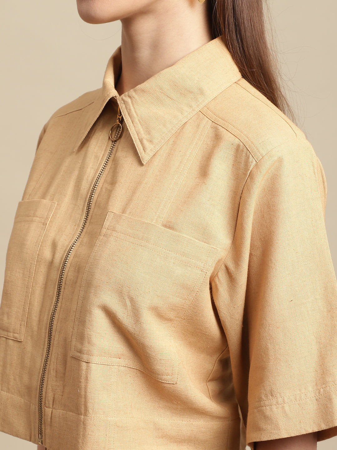 Blanc9 Mustard Crop Shirt With Long Trouser Co-Ord Set-B9ST101