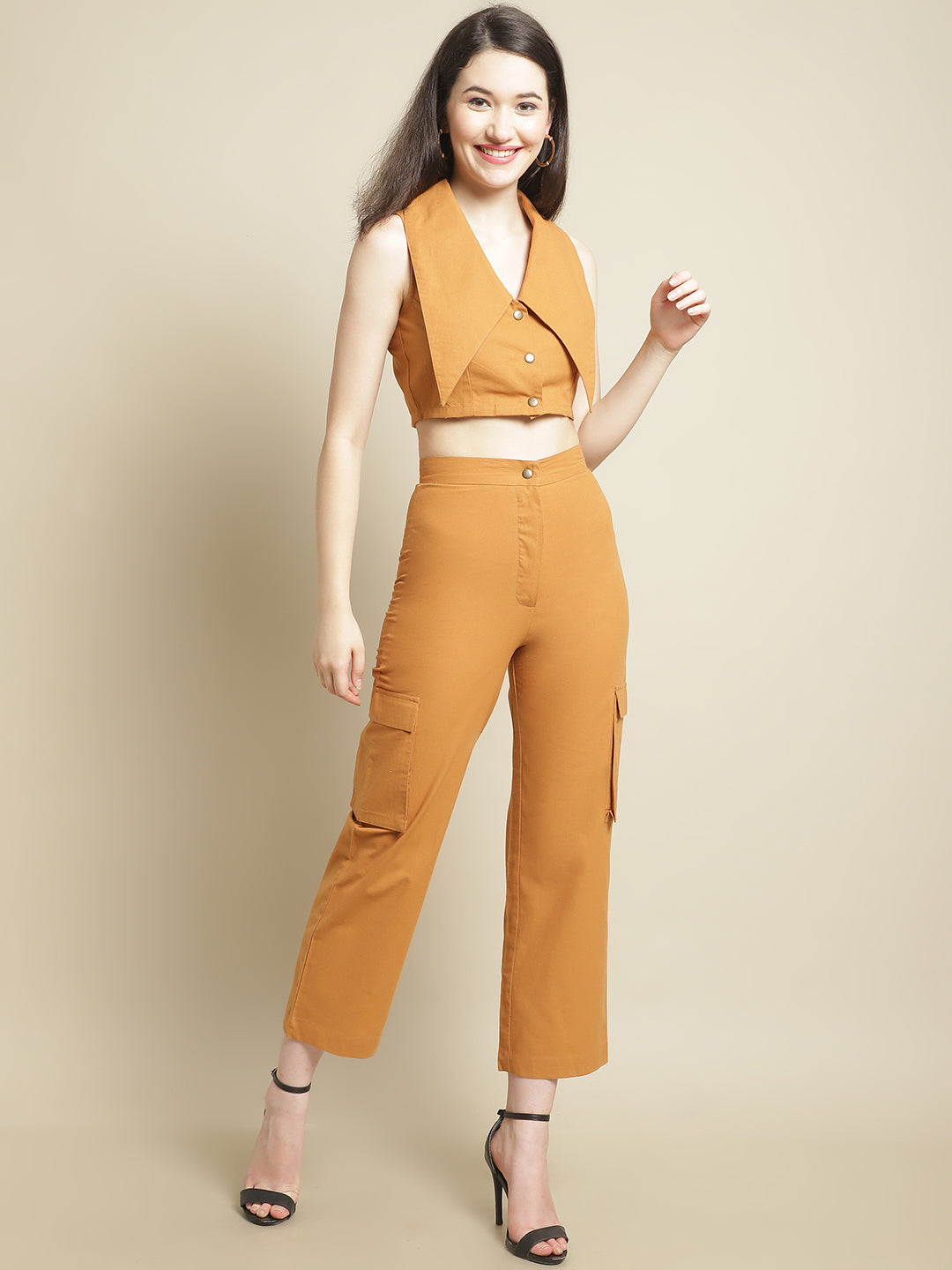 Blanc9 Mustard Crop Top With Pants-B9ST126