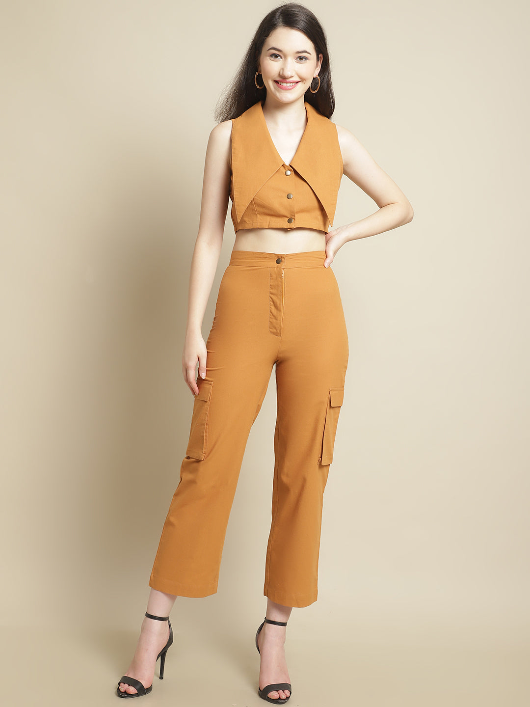 Blanc9 Mustard Crop Top With Pants-B9ST126