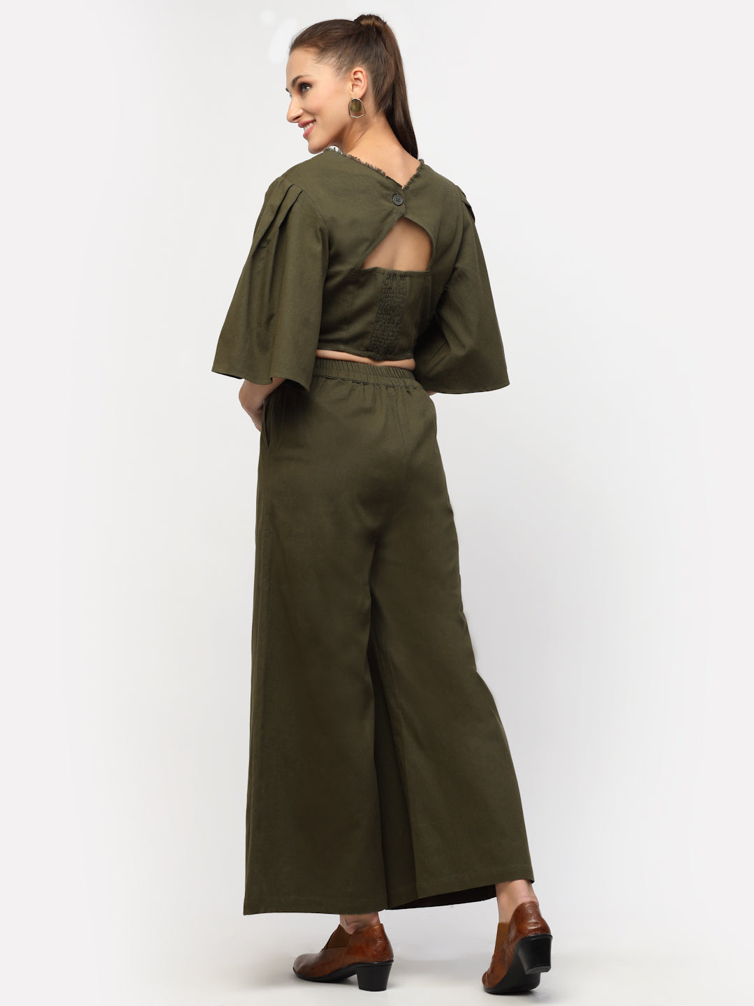 Blanc9 Olive Green Fray Style Cotton Co-Ord Set-  B9ST65