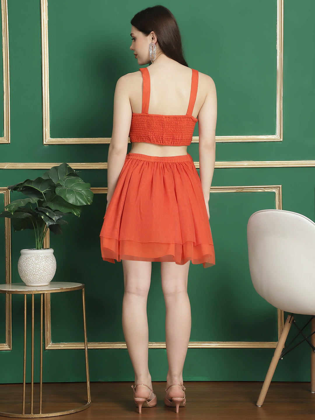 Blanc9OrangeCut-OutMeshDress