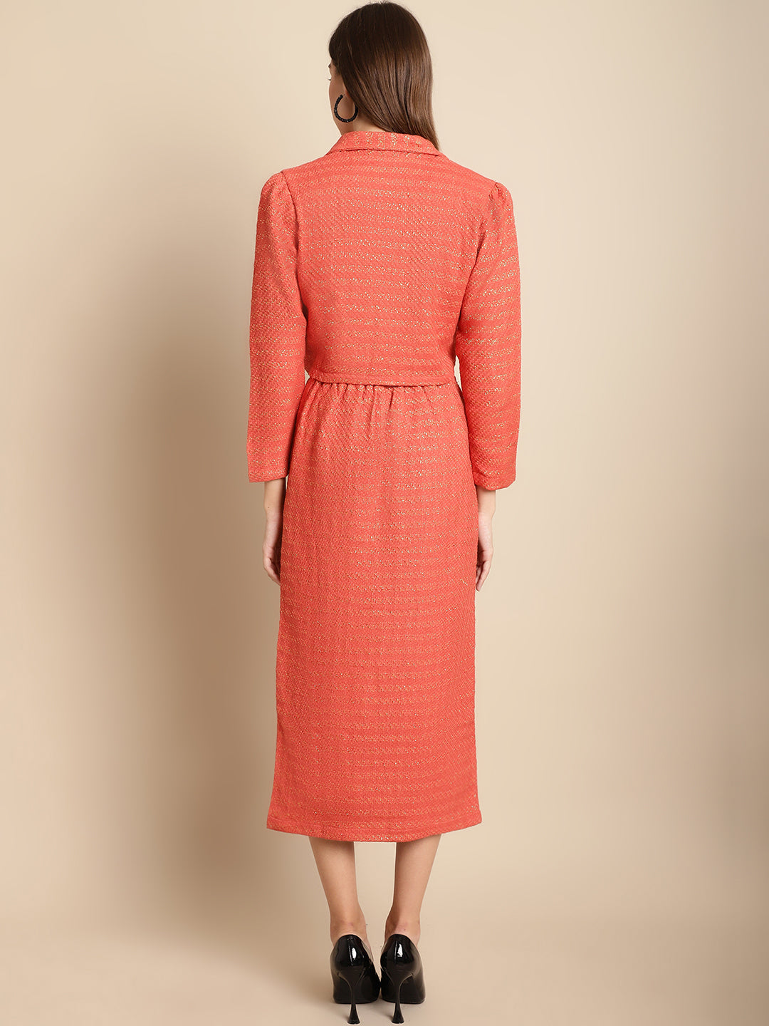 Blanc9 Orange Short Blazer With Skirt Winter Co-Ord Set