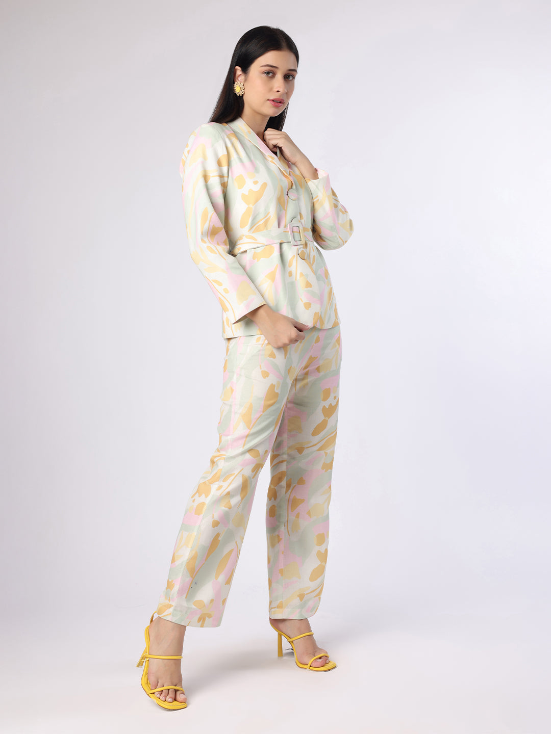 Blanc9 Pastel Abstract Printed Blazer-Trouser Set
