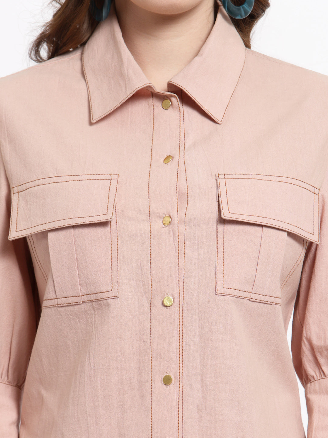 Blanc9 Peach Shirt With Trouser Set