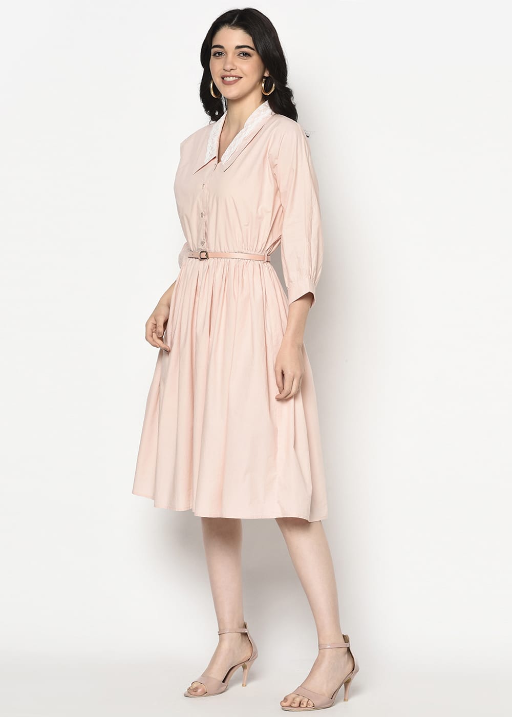 Blanc9 Laced-Collar Midi Dress