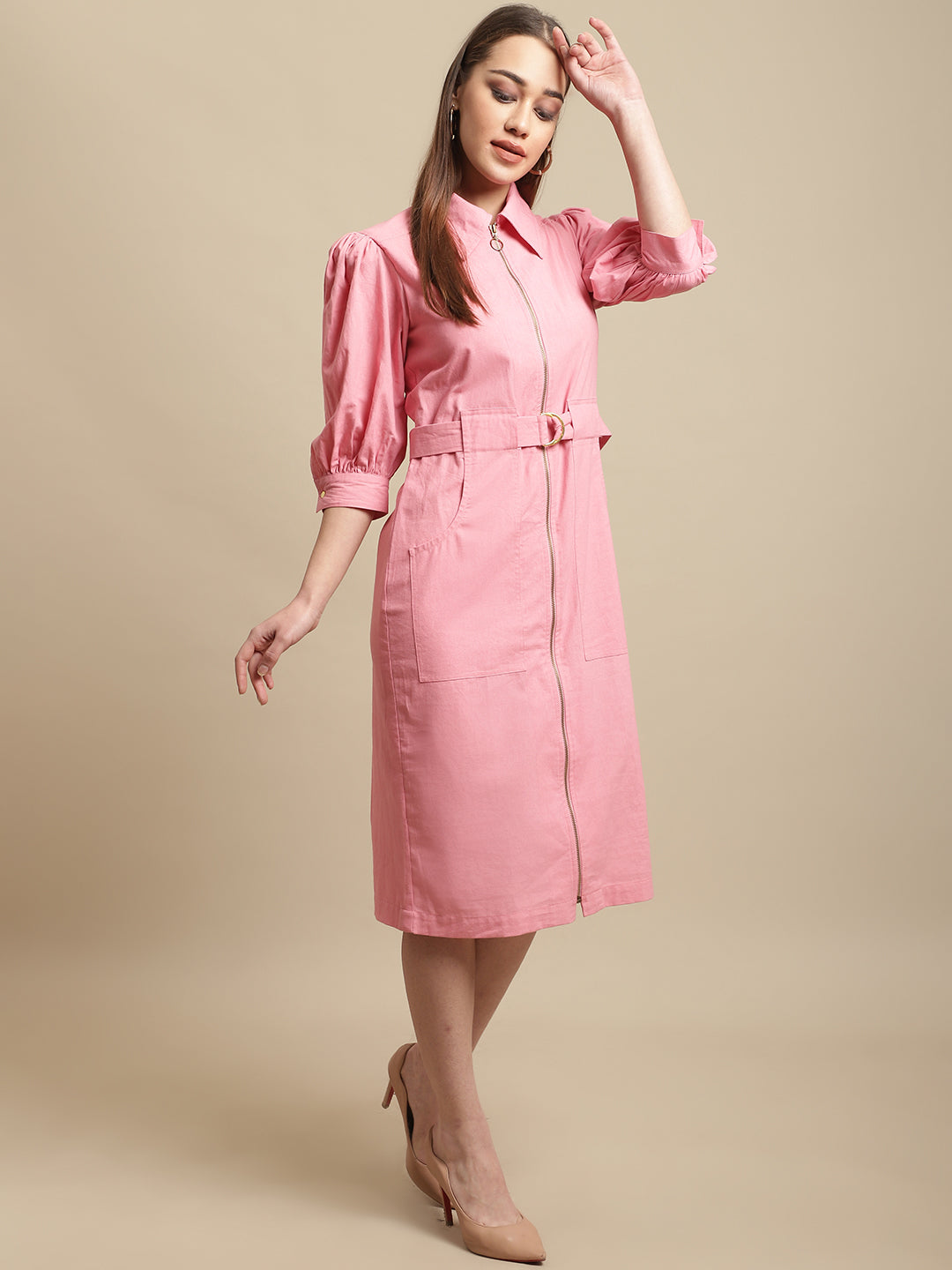 Blanc9 Pink Midi Shirt Dress
