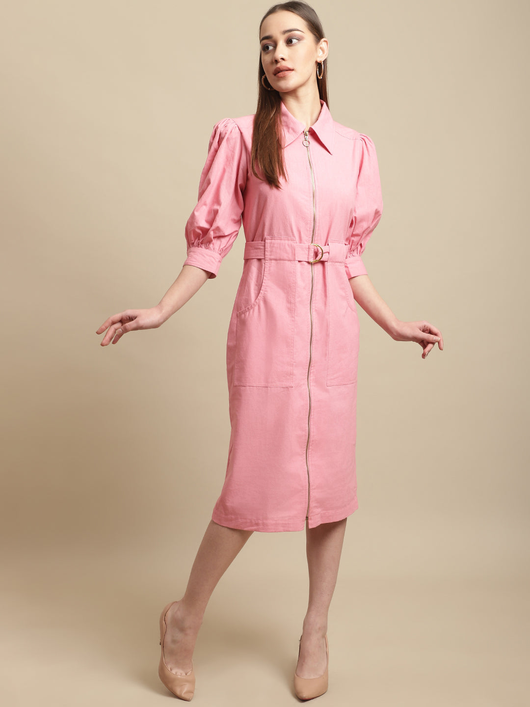 Blanc9 Pink Midi Shirt Dress