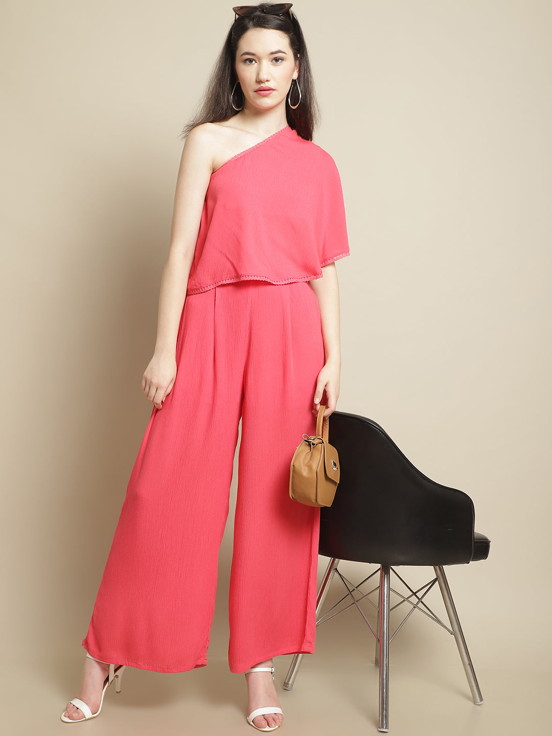 Blanc9 Pink Shoulder Drop Top With Trouser-B9ST121