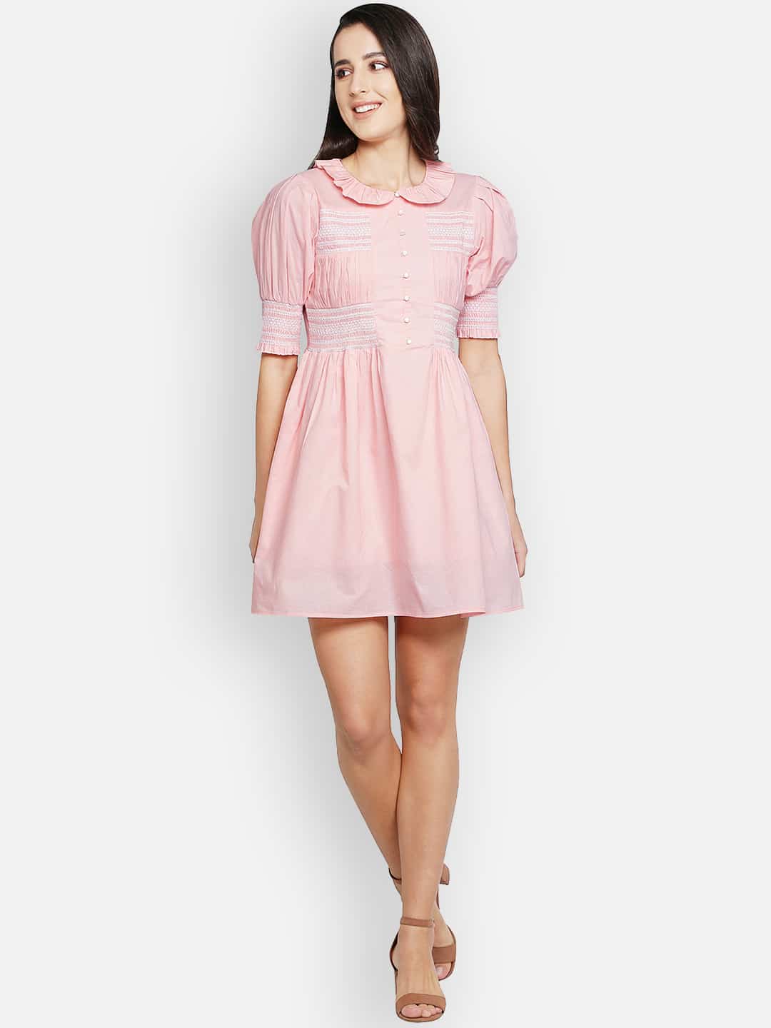 Blanc9 Pink Solid Short Dress