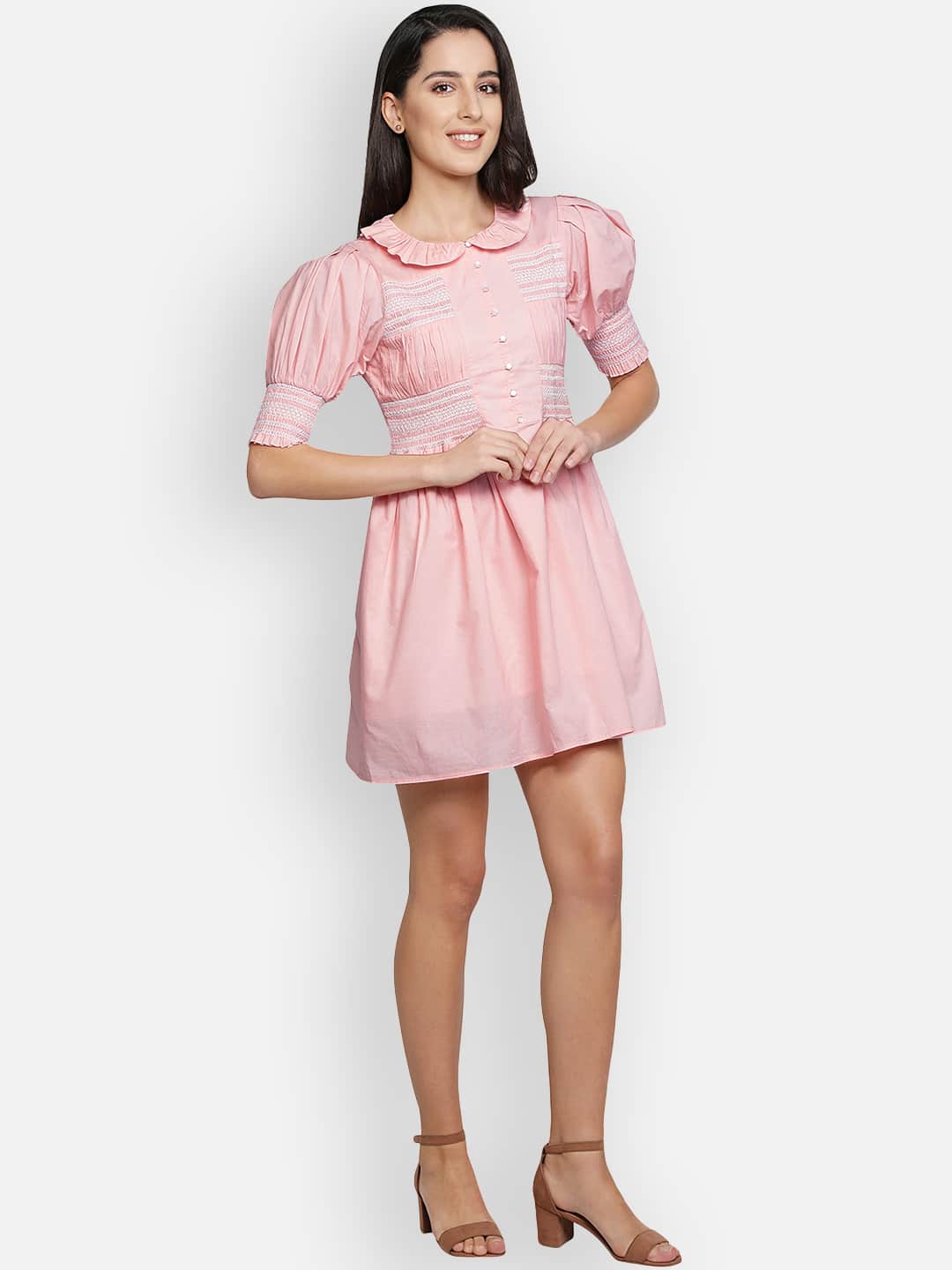 Blanc9 Pink Solid Short Dress
