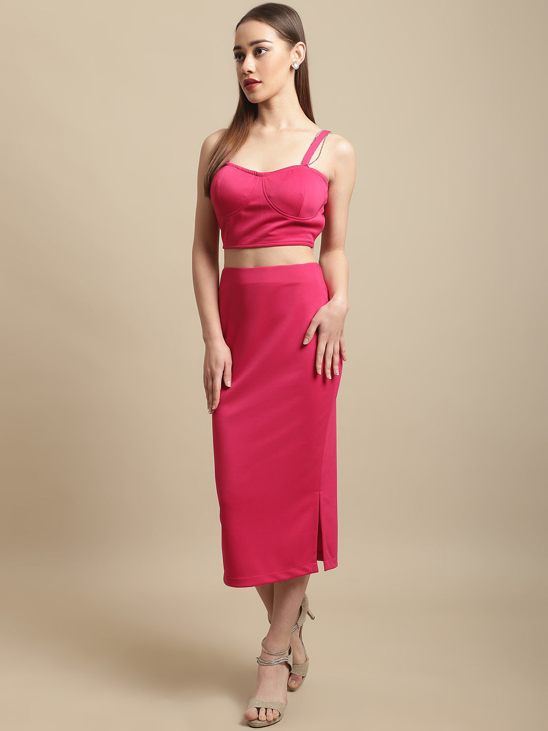 Blanc9 Pink Stone Straps With Skirt Co-Ord Set-B9ST102