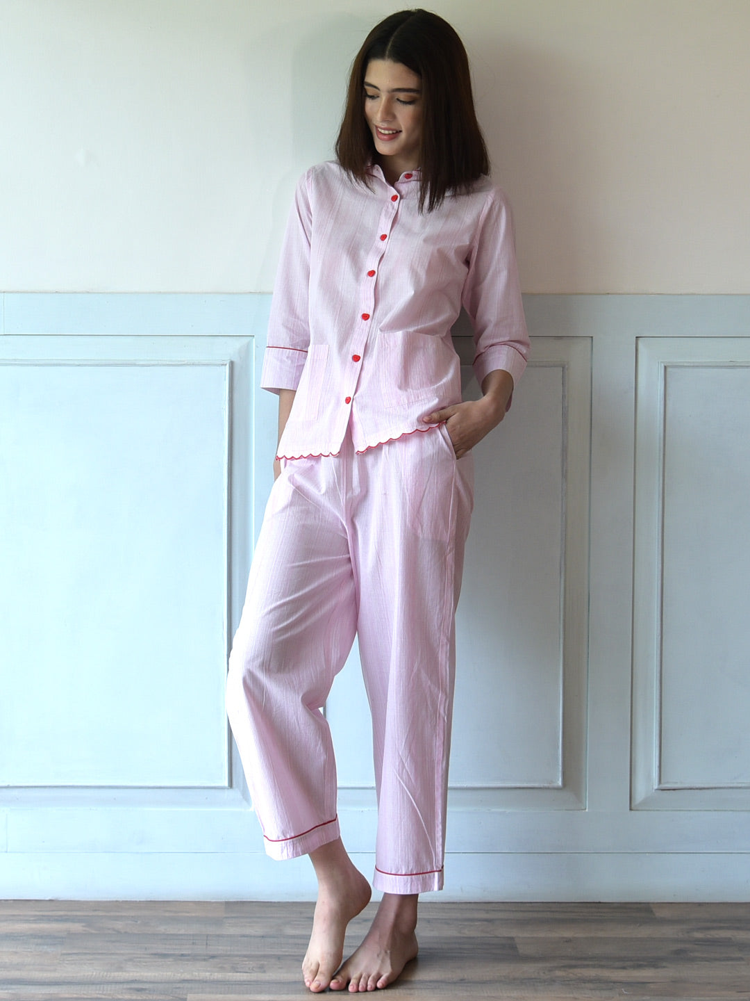Blanc9 Pink Stripe Printed Night Suit-B9NW84