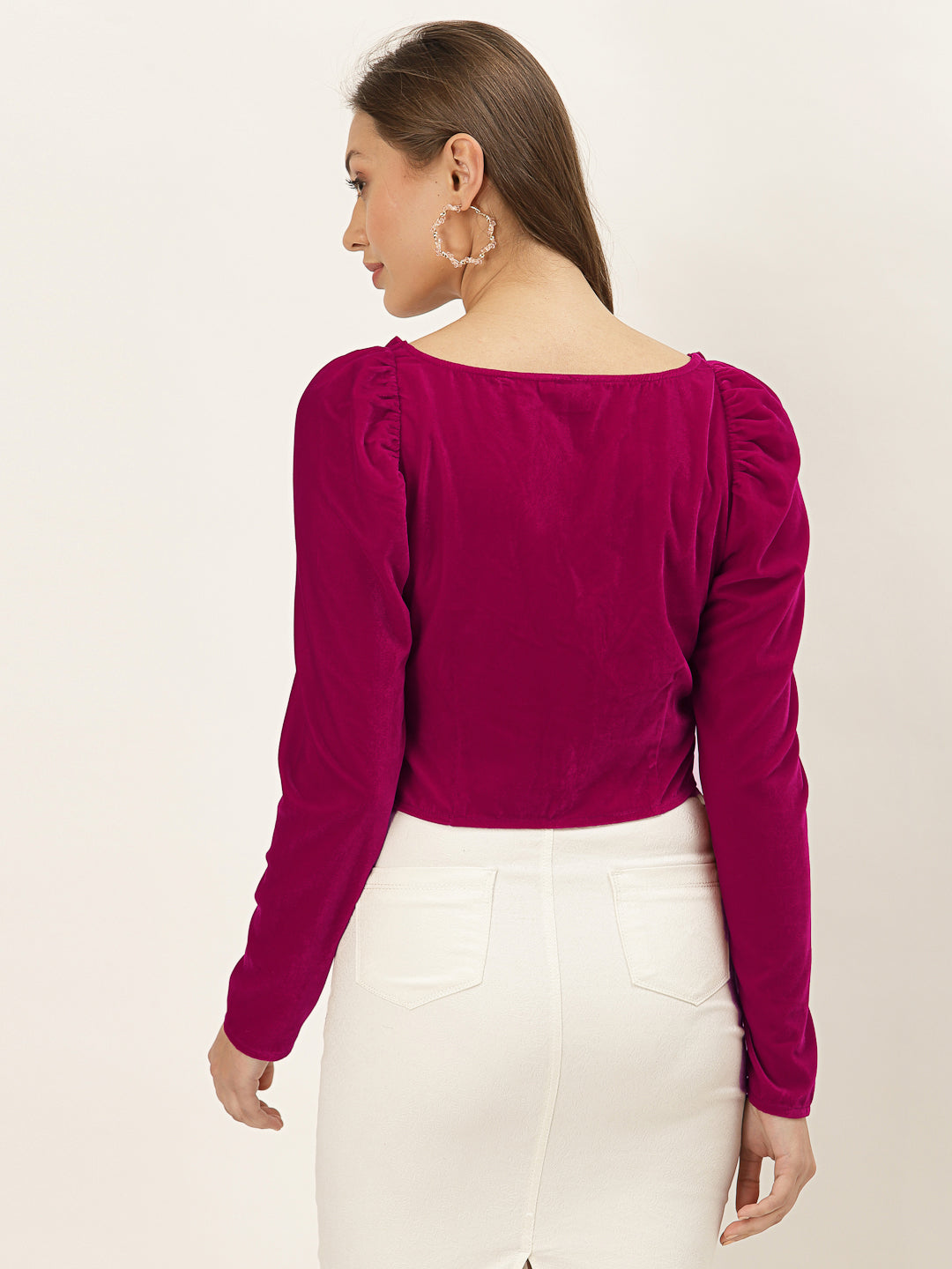 Blanc9 Pink Velvet Puffed Sleeve Top-B9TP131C