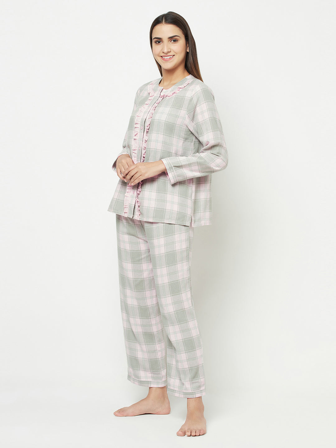 Blanc9 Pink & Grey Checks Pyjama Set-B9NW25