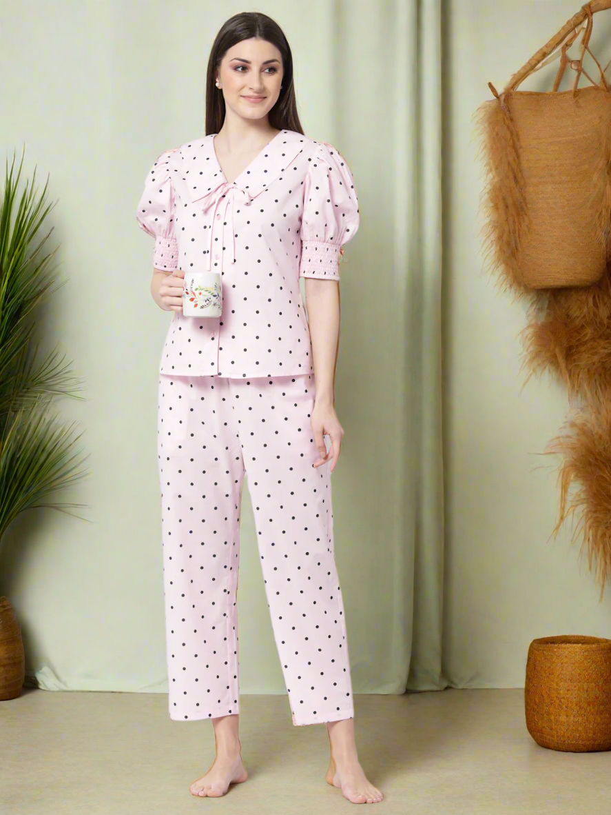 Pink and Black Pyjama Night Suit