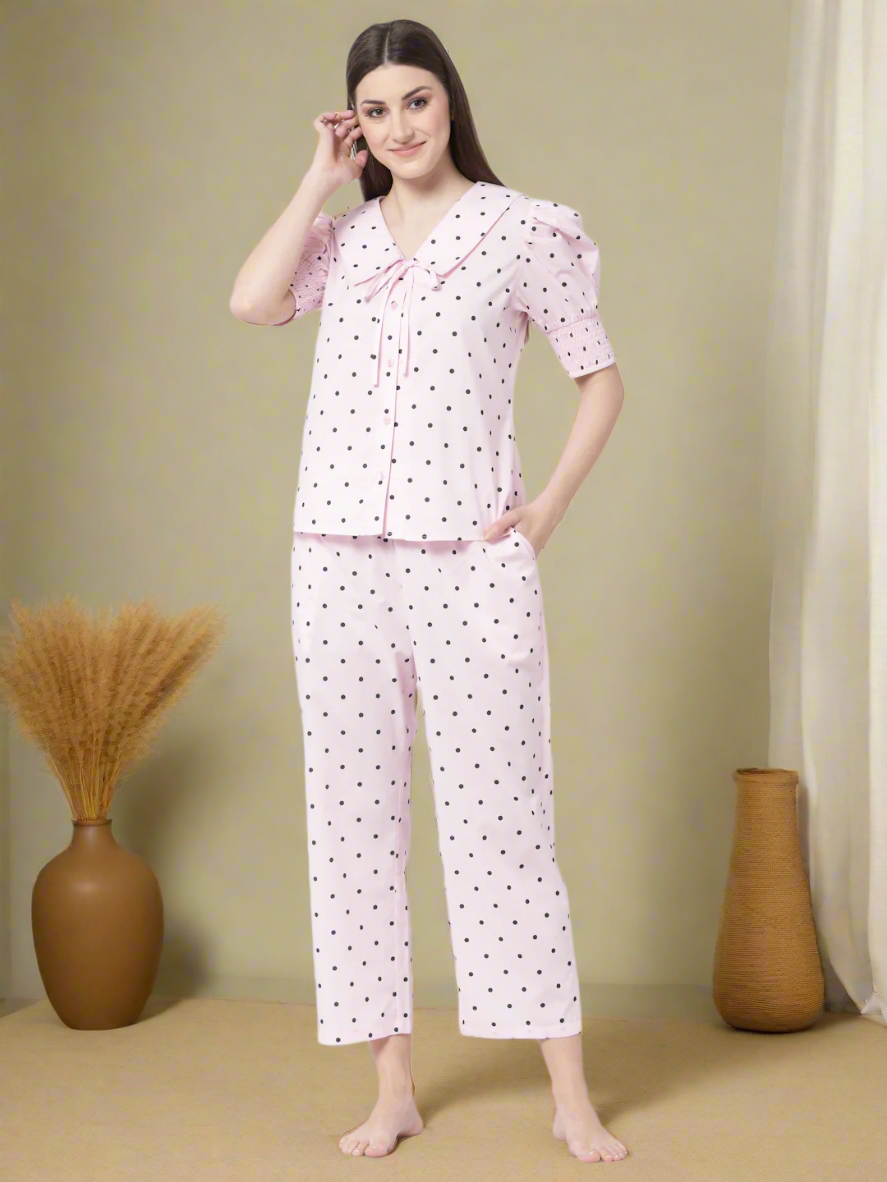 Pink and Black Pyjama Night Suit