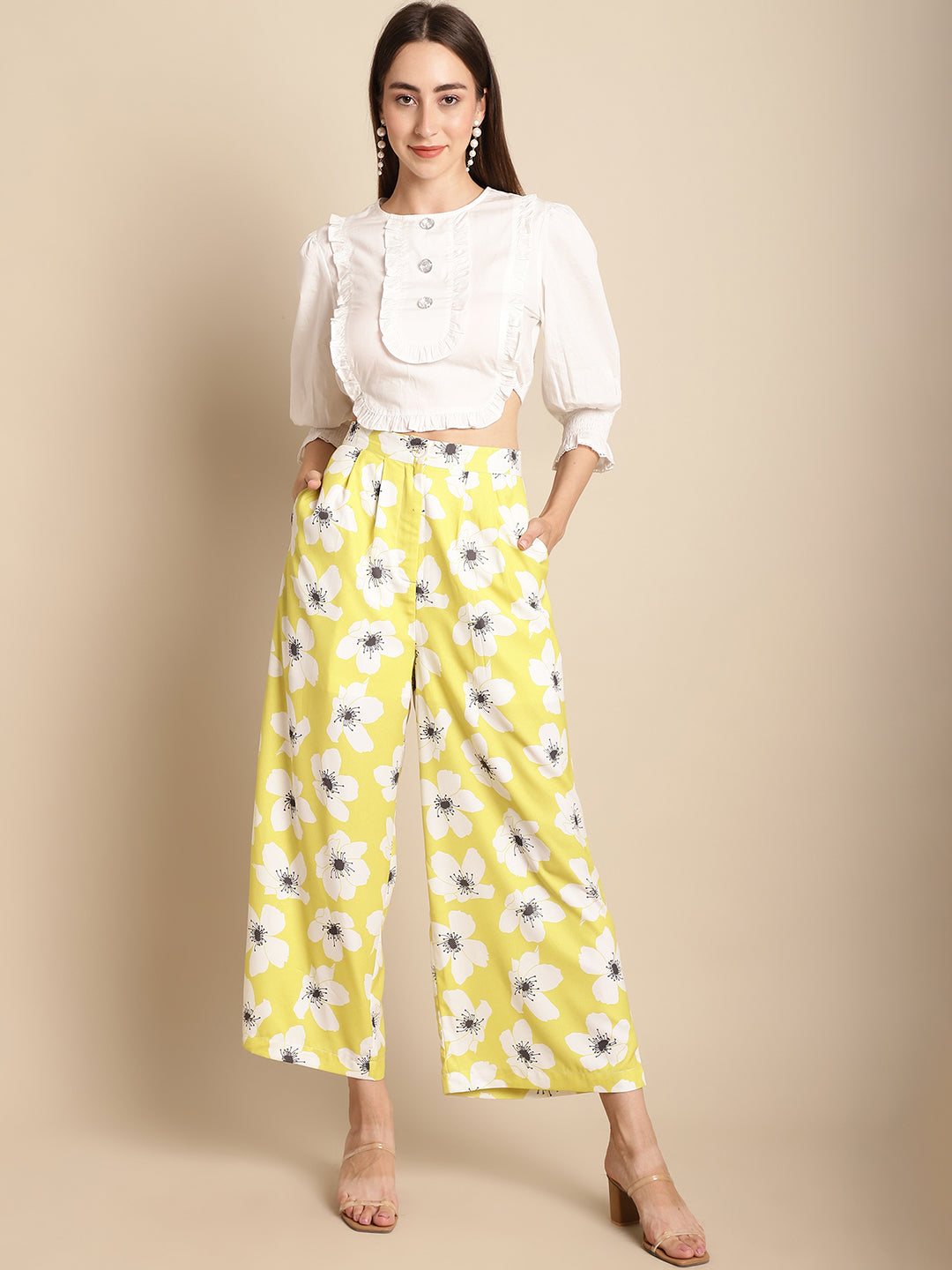 Blanc9 Printed Trouser With White Top Co-Ord Set-B9ST129