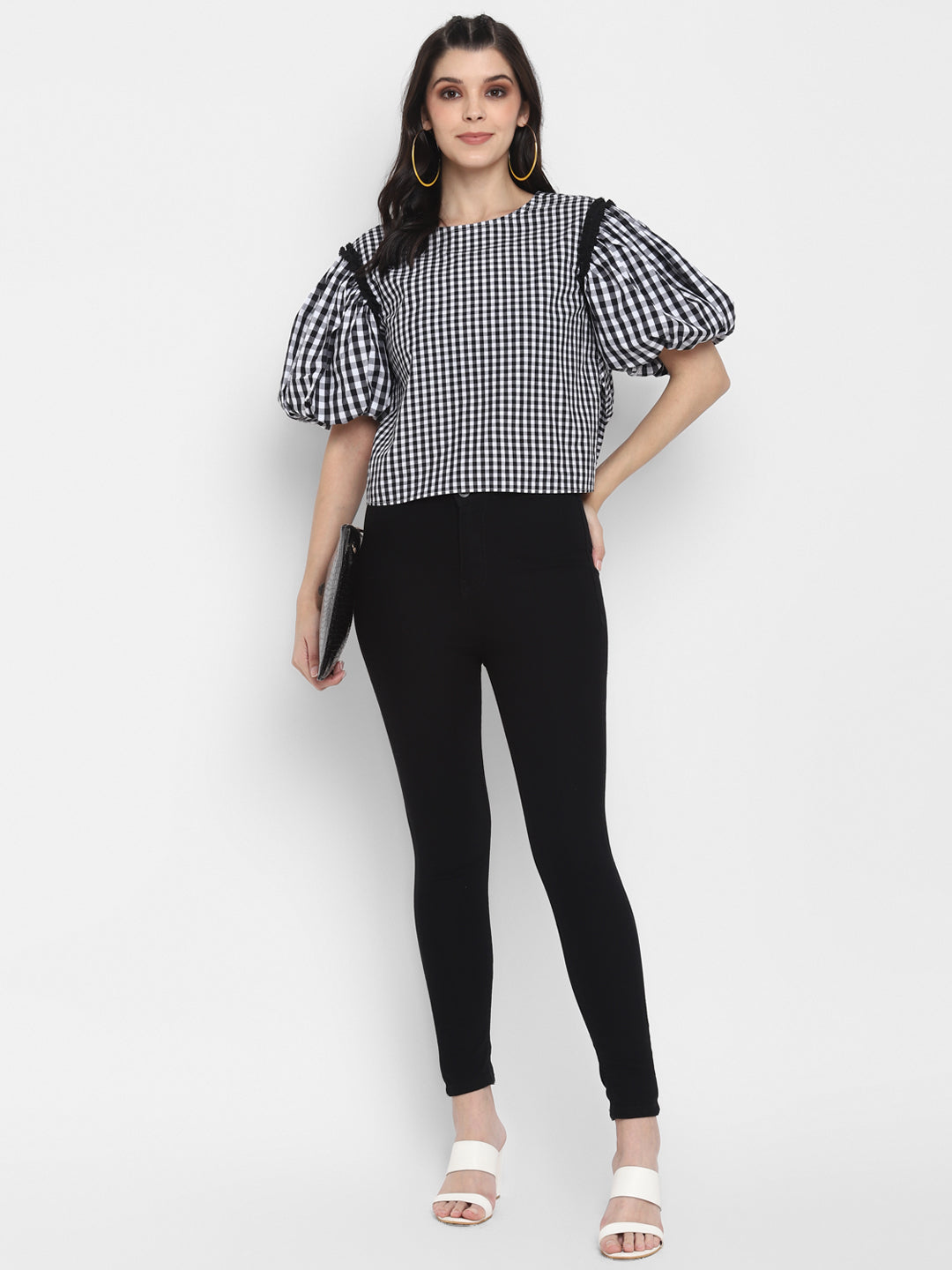 Blanc9 Puffed Sleeves with Open Back Buttoned Top-B9TP67