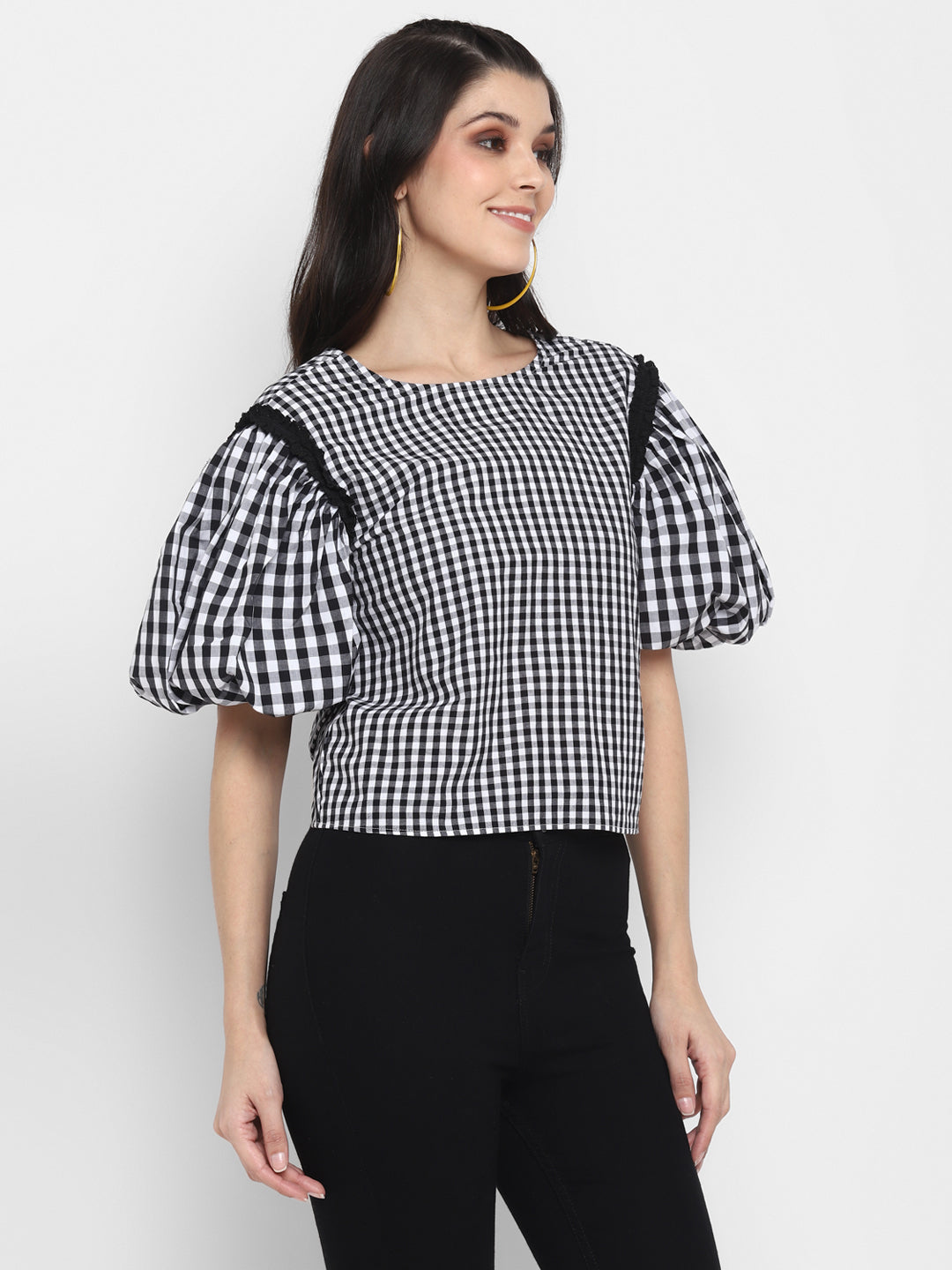 Blanc9 Puffed Sleeves with Open Back Buttoned Top-B9TP67