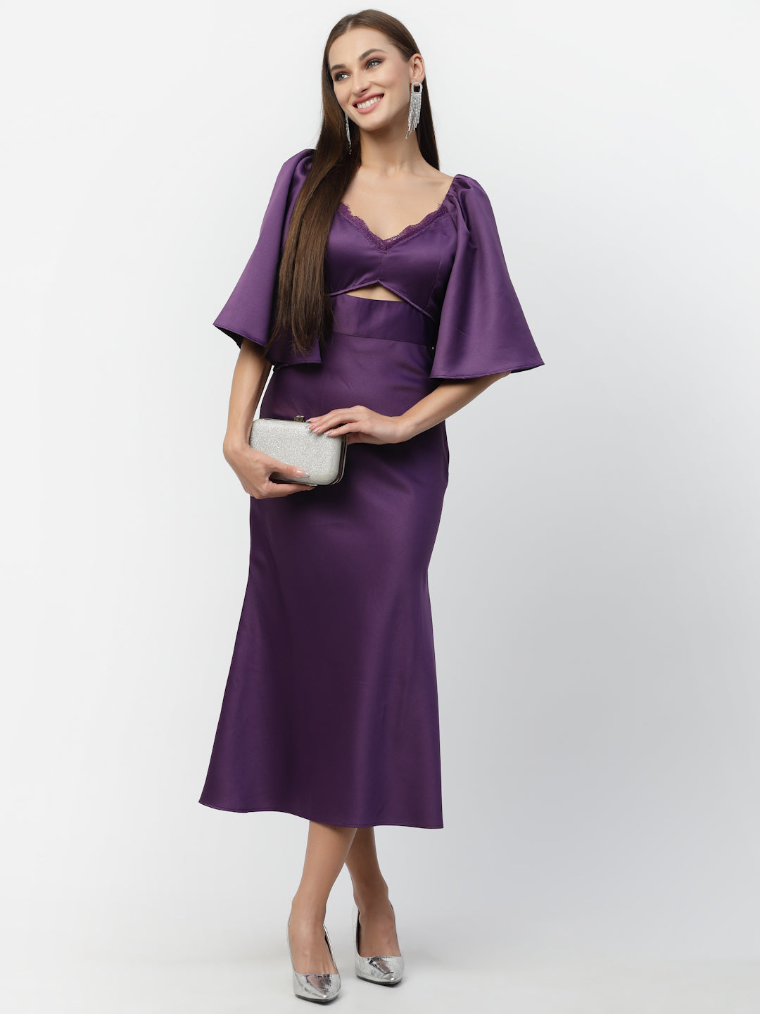 Blanc9 Purple Silk Satin Bodycon Dress-B9DR128