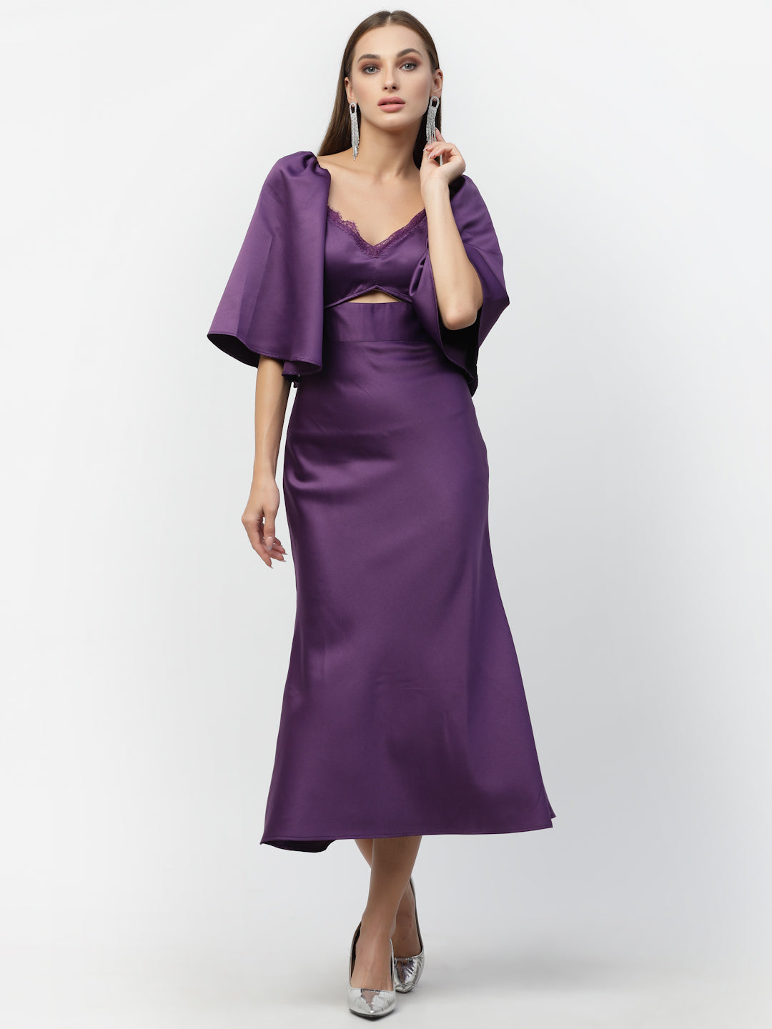 Blanc9 Purple Silk Satin Bodycon Dress-B9DR128