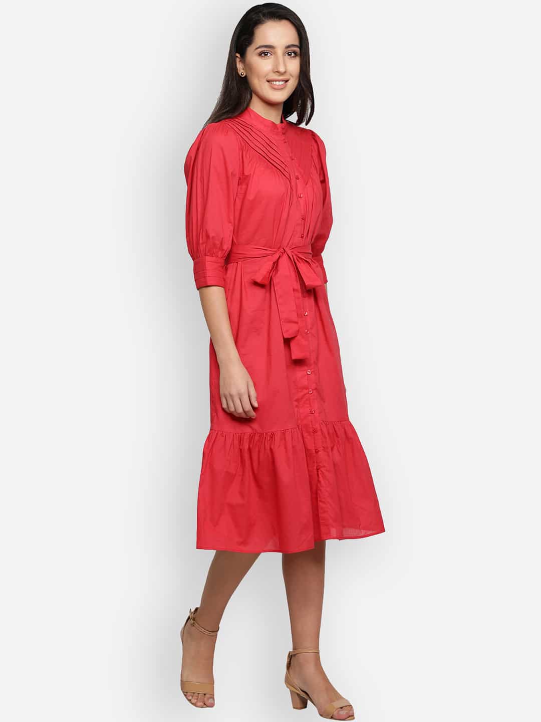 Blanc9 Red Pleated Dress-B9DR68R