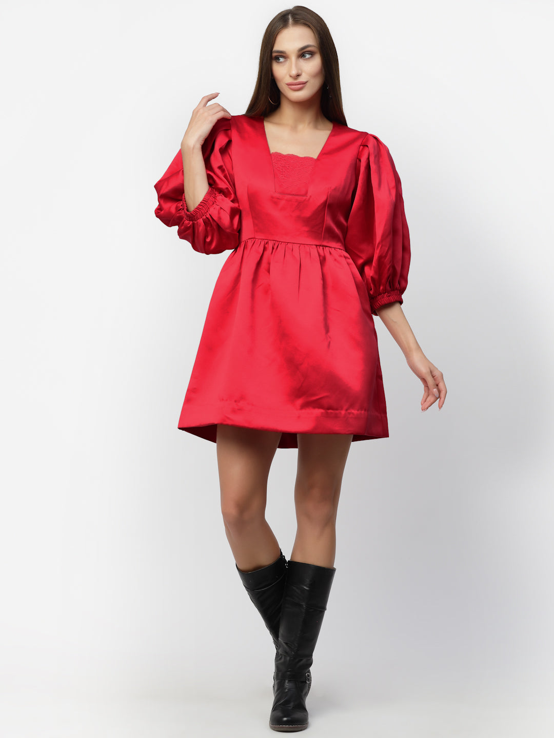 Blanc9 Red Valentine Balloon Sleeve Dress-B9DR126