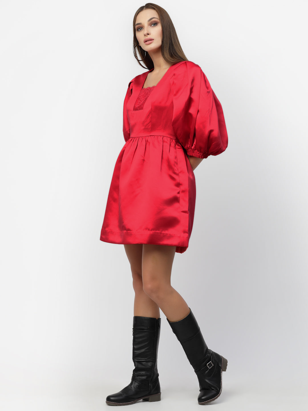 Blanc9 Red Valentine Balloon Sleeve Dress-B9DR126