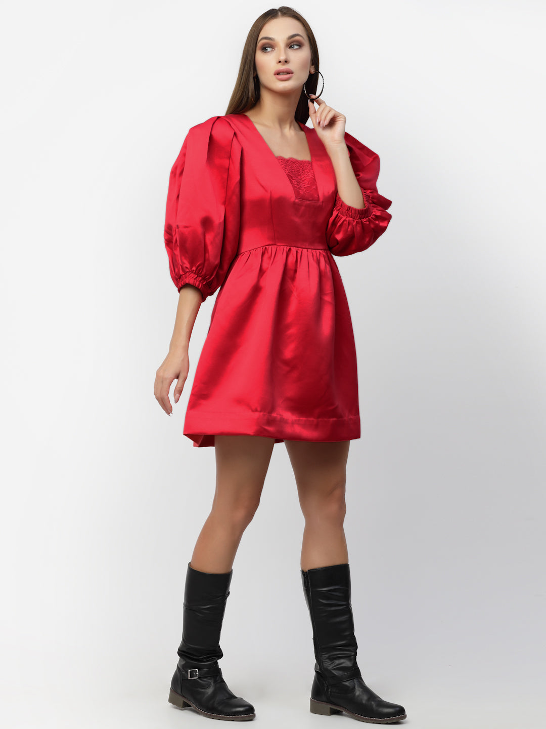 Blanc9 Red Valentine Balloon Sleeve Dress-B9DR126