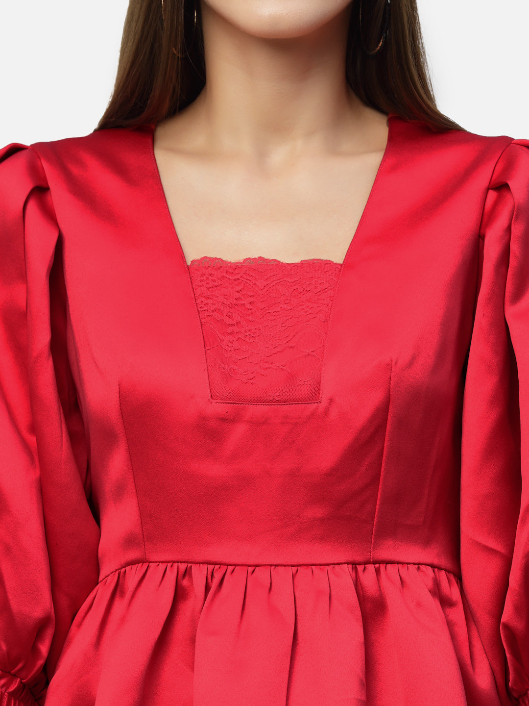 Blanc9 Red Valentine Balloon Sleeve Dress-B9DR126