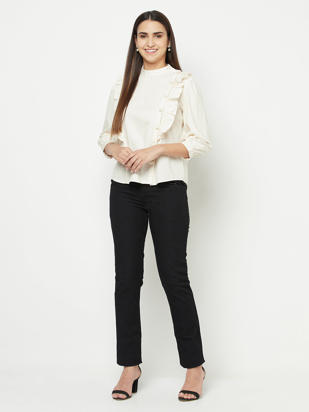Blanc9 Side Placket With Frill Top-B9TP76W