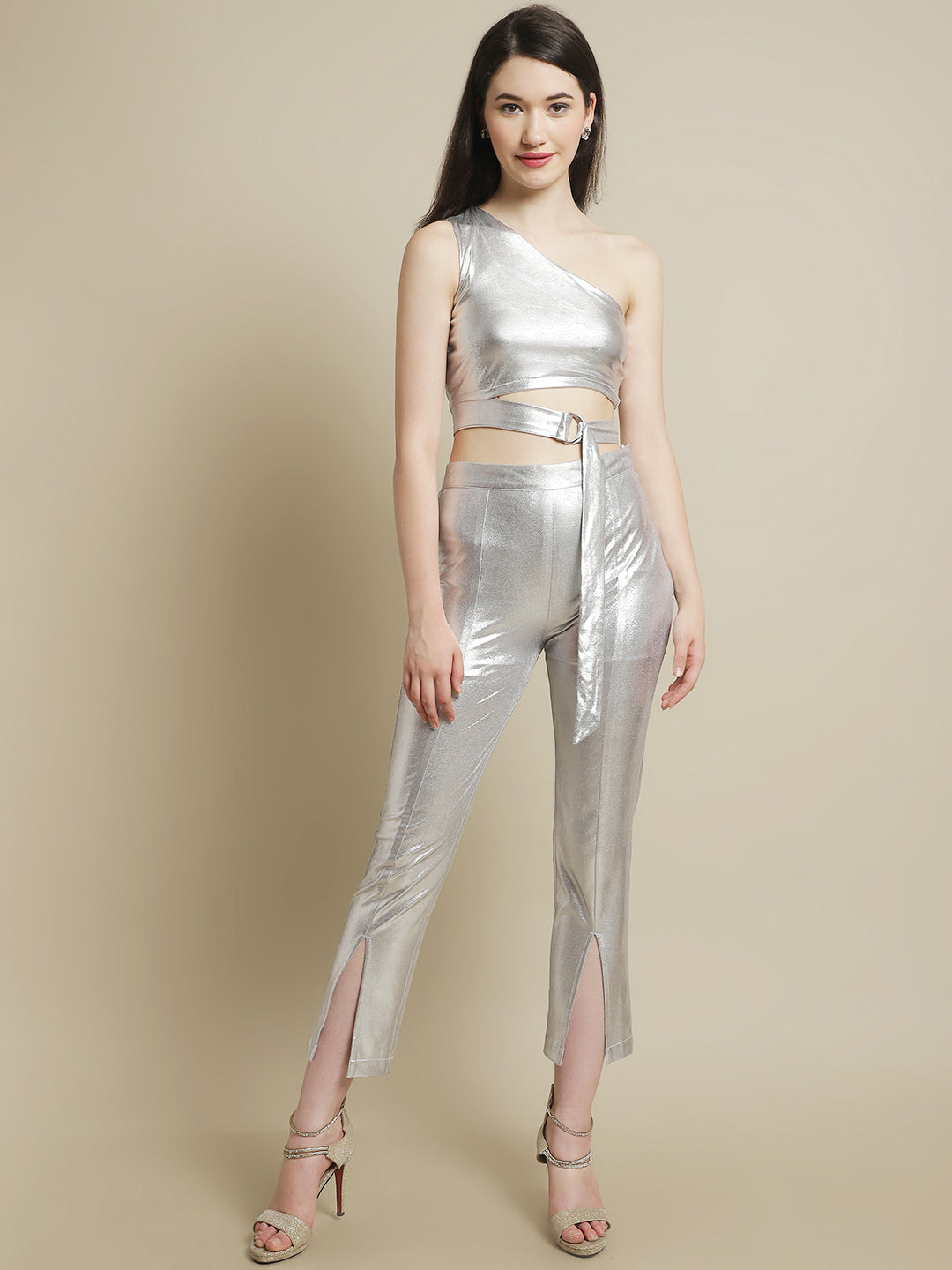 Blanc9 Silver Polyester Party Wear Co-Ord Set-B9ST118