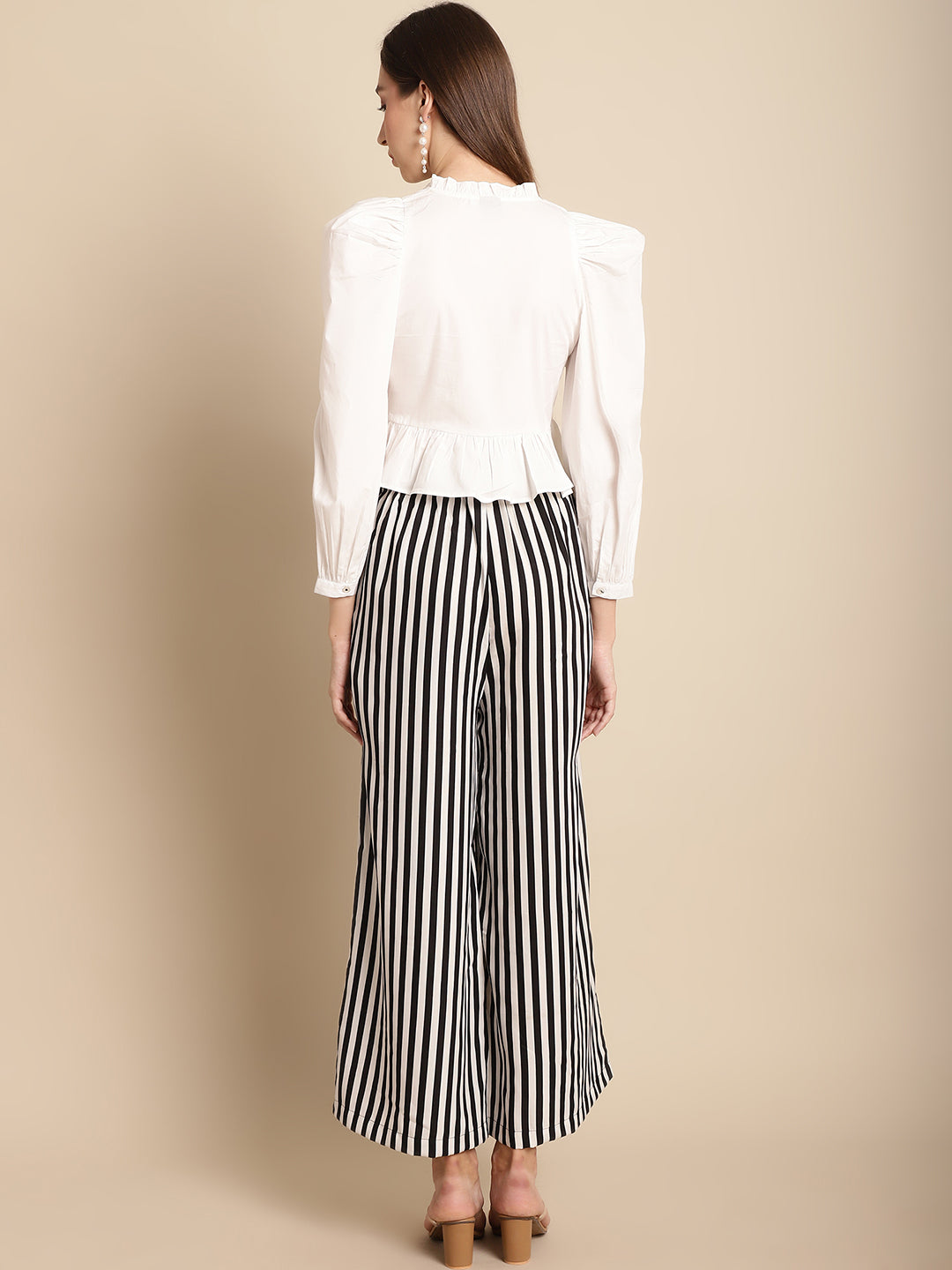 Blanc9 White And Black Pant With Top Co-Ord Set-B9ST127