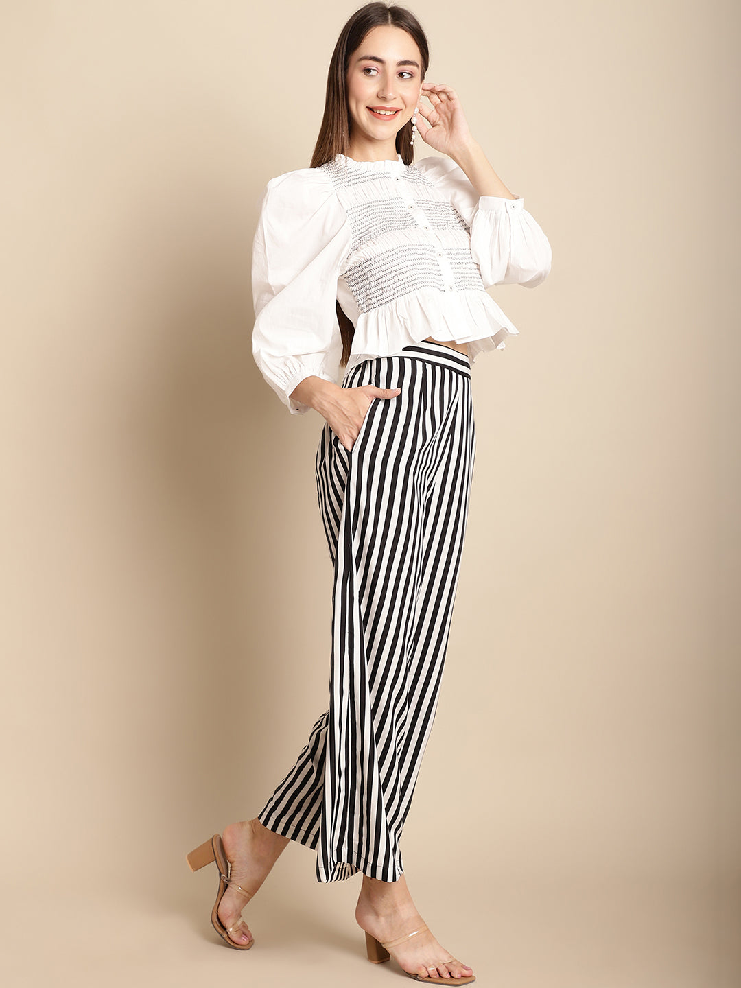 Blanc9 White And Black Pant With Top Co-Ord Set-B9ST127