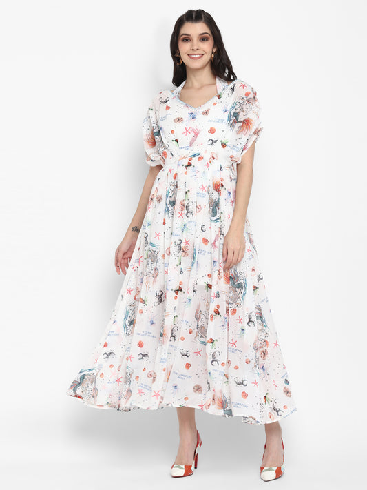 Blanc9 White Floral Maxi dress-B9DR37