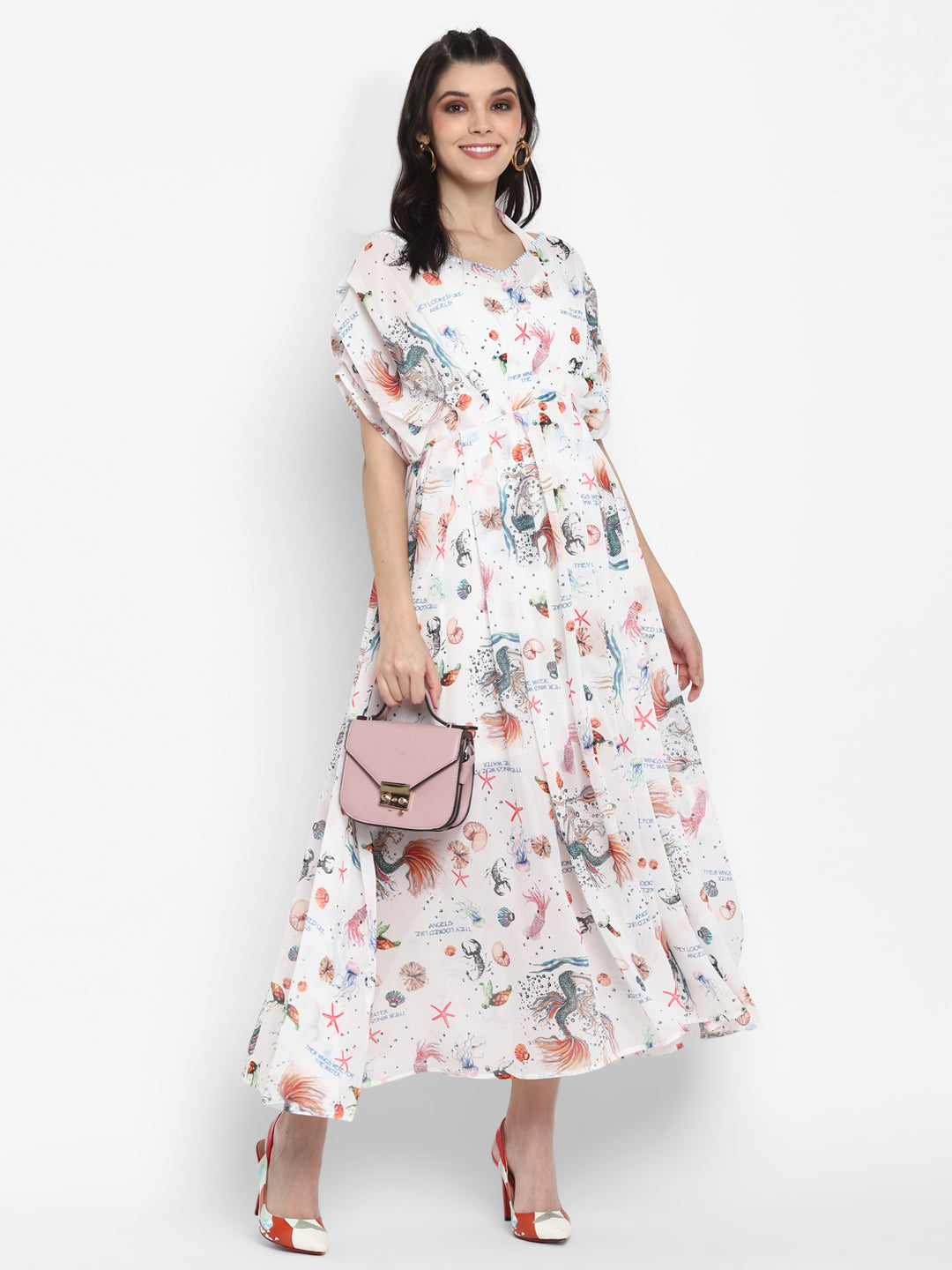 Blanc9 White Floral Maxi dress-B9DR37