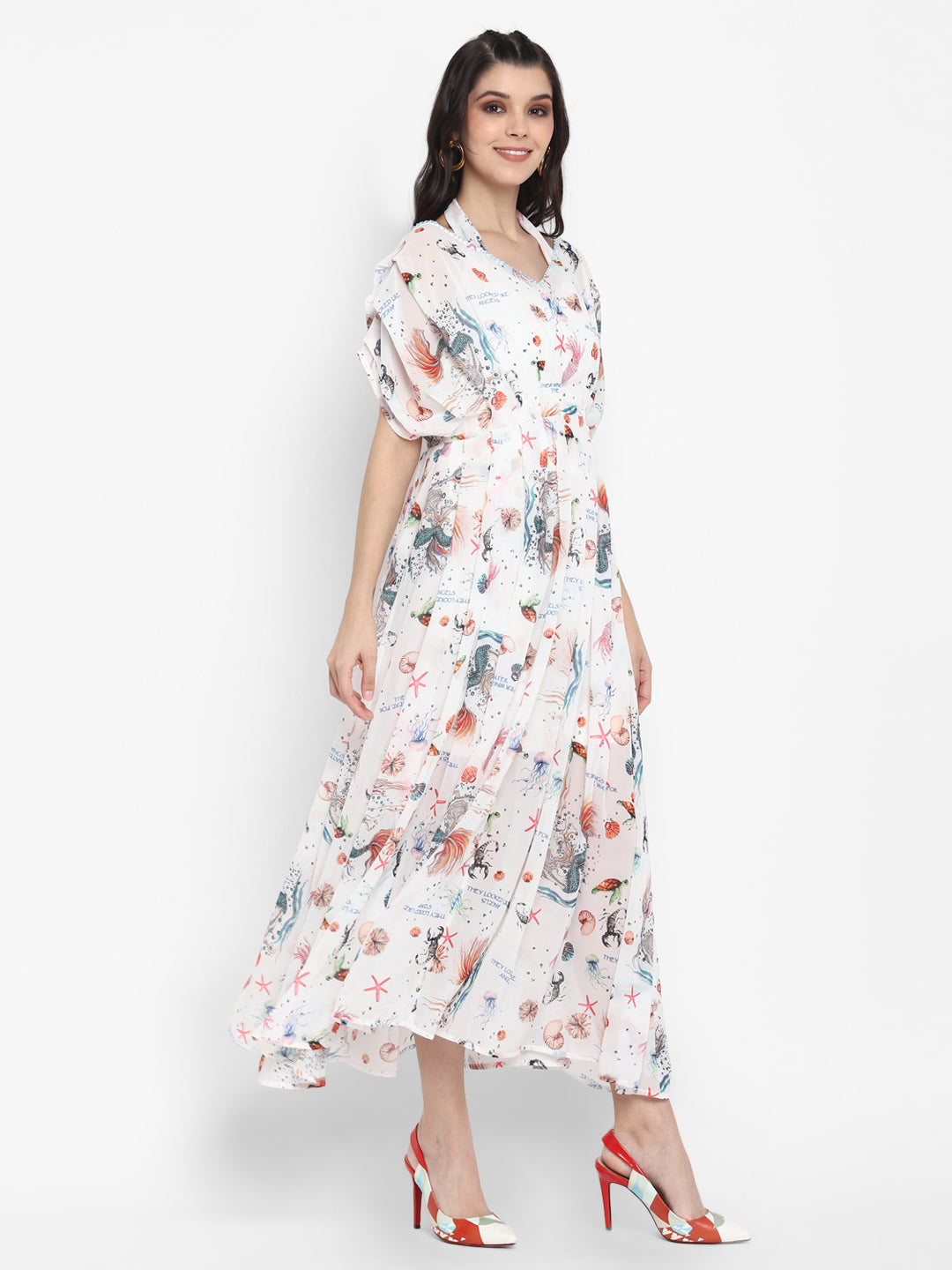 Blanc9 White Floral Maxi dress-B9DR37